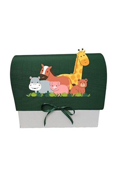 OEM Cutie cadou pentru botez, 34x30x17 cm, verde închis, animale