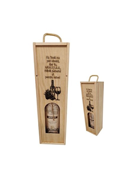 OEM Cutie cadou personalizată din lemn cu sticlă de vin – „Încă nu pot să cli...
