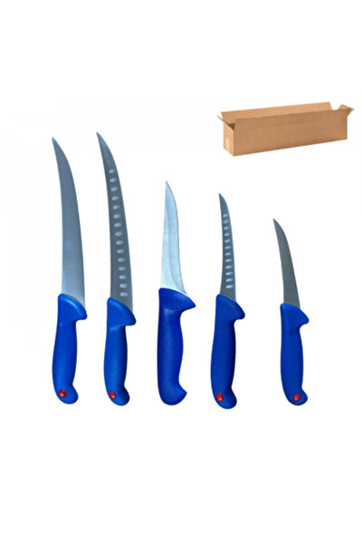 Herum 8-piece Butchery Knife Set with Cleaver, Masat and Protective Gloves, Colored Handles