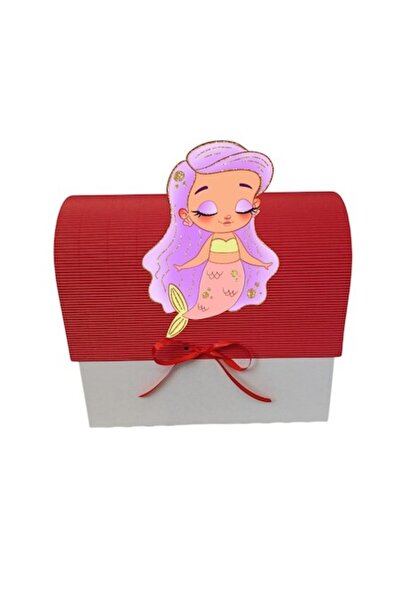 OEM Cutie cadou pentru botez, 34x30x17 cm, roșie, fetiță sirenă cu păr mov