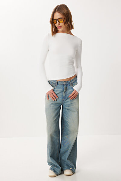 Lovelyİstanbul Asymmetrical Gathered Knitted Blouse Lby0020 Ecru