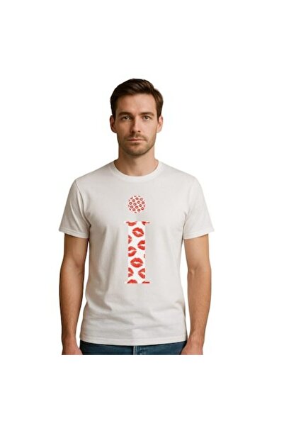 OEM Personalized white men's T-shirt, initial I, kisses, size 2XL