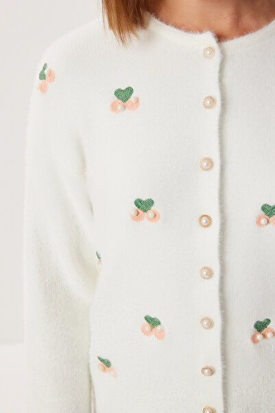 Lovelyİstanbul Beaded Embroidered Knitwear Cardigan Li̇y0013 Ecru