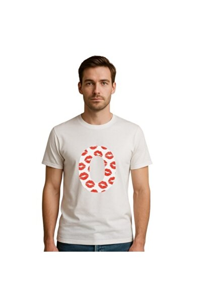 OEM Personalized white men's T-shirt, initial 'O', kisses, Size 2XL