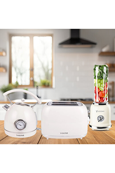 Yasomi Retro Kahvaltı Seti Su Isıtıcı Kettle + Smoothie Blender + Ekmek Kızar...