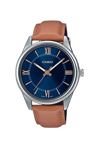 Casio MTP-V005L-2B5 Men’s Analog Wrist Watch Blue Dial with Brown Leather Strap