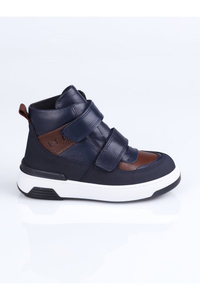 WORLD KİDS 2710 Genuine Leather Boots P.-Navy Blue-Brown - 27