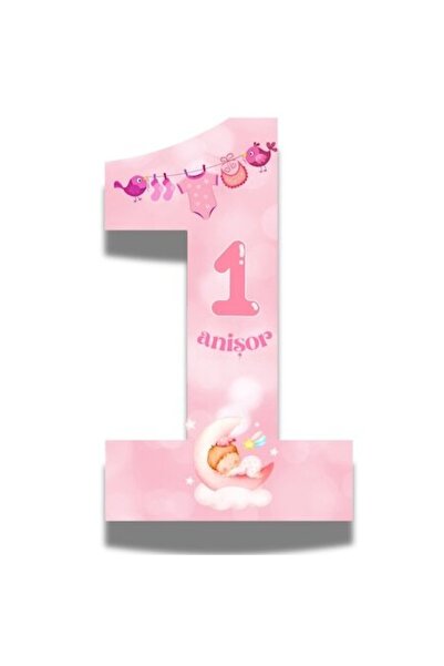 OEM Polistiren numărul 1, roz, înălțime 100 cm, bebeluș cu lună