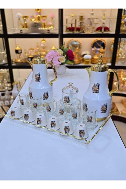Generic New Collection Thermos Ramadan Kareem 22-Piece Flask Set (6 Tea Cups, 6 Cawa Cups, Tray, Sugar Bowl)