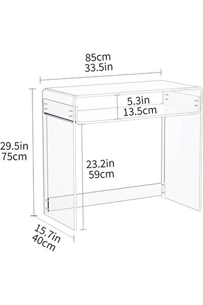 Slasa Clear Acrylic Desk Table 85x40x75 cm Modern Transparent Vanity Console for Home Office