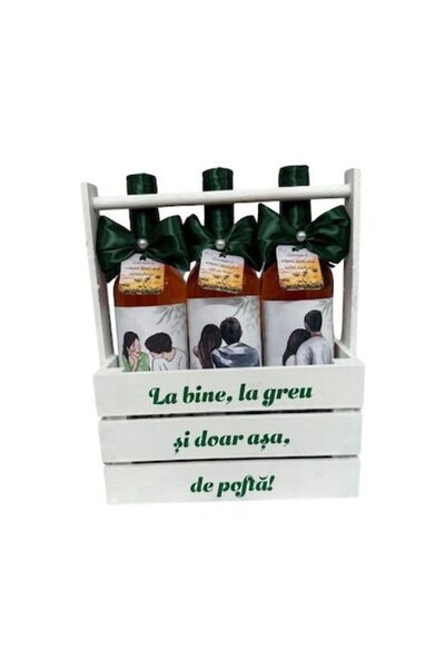 OEM Set de 3 sticle de vin personalizate – „La bine, la rău, pur și simplu pe...