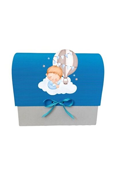 OEM Cutie cadou botez, 34x30x17 cm, albastru deschis, bebeluș cu balon cu aer...