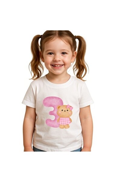OEM - Tricou aniversar personalizat pentru fetiță, numărul 3 mov cu ursuleț d...