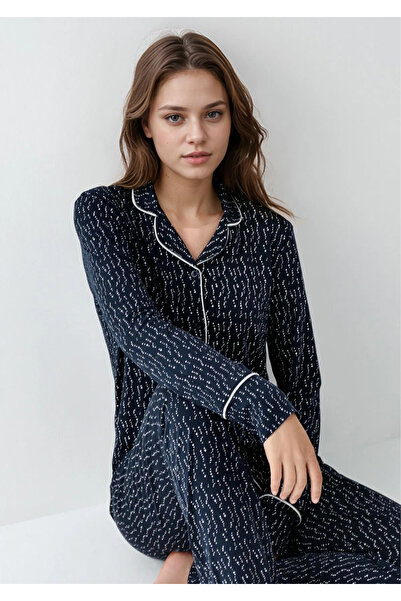 Loule Women's Clothing Cotton & Modal Navy Blue Shirt Pajama Set L1.Ar.343.0.001