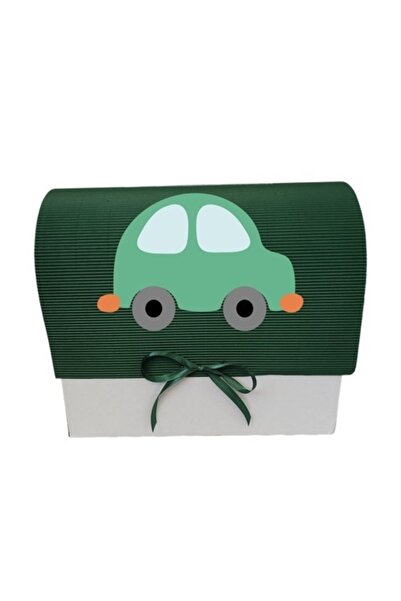 OEM Cutie cadou pentru botez, 34x30x17 cm, verde închis, mașină