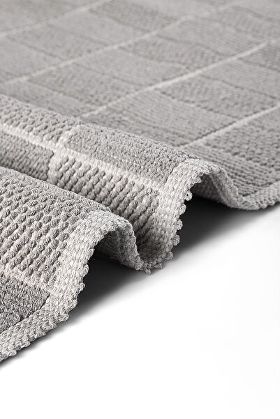 Bluenity Alaçatı Natural Cotton 2-Piece Bath Mat & Rug 60X100 50X60 Stone