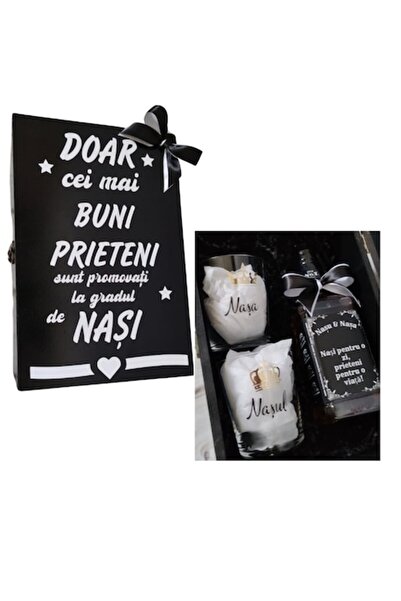 OEM Set cadou pentru nași în cutie de lemn cu 2 pahare și sticlă de Jack Daniels