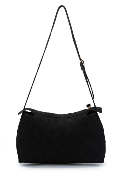 minebag Belt Strap Detailed Baguette Shape Suede Talia Women's Shoulder Bag Black