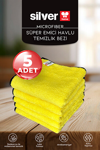 SİLVER HOME Mikrofiber Süper Emici 5'li Havlu Temizlik Bezi-Sarı