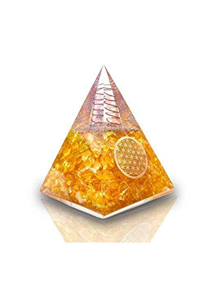 craftmystic Piramidă organică cu citrin și simbolul florii vieții 8 cm - pent...