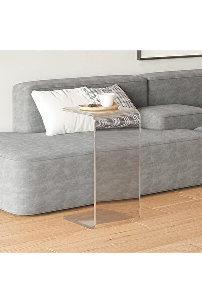 Slasa Clear Acrylic C-Shaped Side Table, Round Edge Coffee & End Table 30x30x55 cm