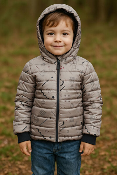Merdia Boy's Waterproof and Windproof Fur Lined Hooded Coat with Geometric Pattern
