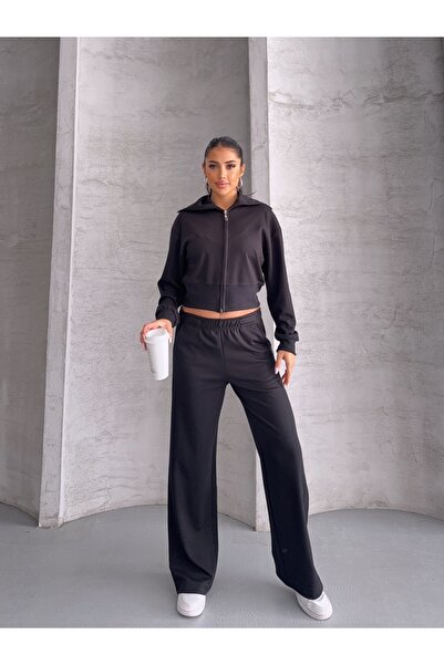 CARLA MARA Set de trening crop top din material modal negru