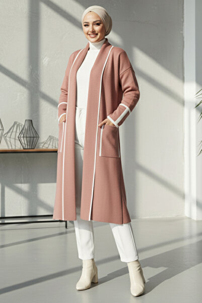 benguen Long Knit Cardigan with Pockets R7065 Dusty Rose