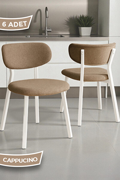Canisa Toldy Serisi 6 Adet Cappucino Bukle Kumaş Mutfak Sandalyesi Beyaz Meta...