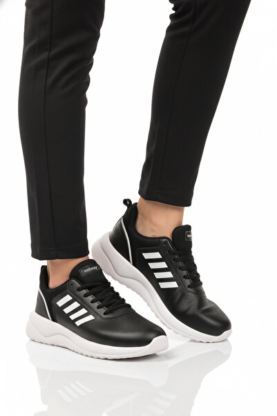 WALKWAY Black and White Lace-Up Lightweight Flexible Unisex Sports Shoes Nereus g