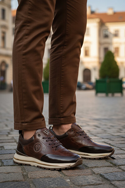 Voyager Brown Genuine Leather Lace-Up Men's Sneaker M112 m