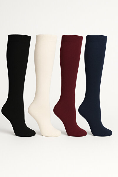 CİHO Socks 4 Pairs Long Below Knee Winter Women's Wool Boot Sleep Socks Soft Touch Solid Patternless