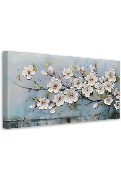 Emoda home Trove White Textured Flowers Wall Art 60x120cm, Modern Elegant Can...