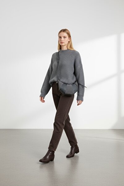 minebag Bohemian Style Wade Women's Crossbody Bag in Suede Leather Mix with Rope Pendant Detail, Gray