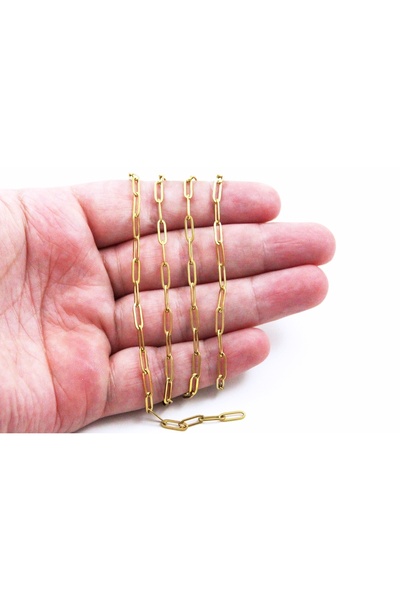 yfhobi 1 Metre- 3x9 mm Çelik Ataç Zincir, Kolye Zinciri, Takı Zinciri, Gold R...