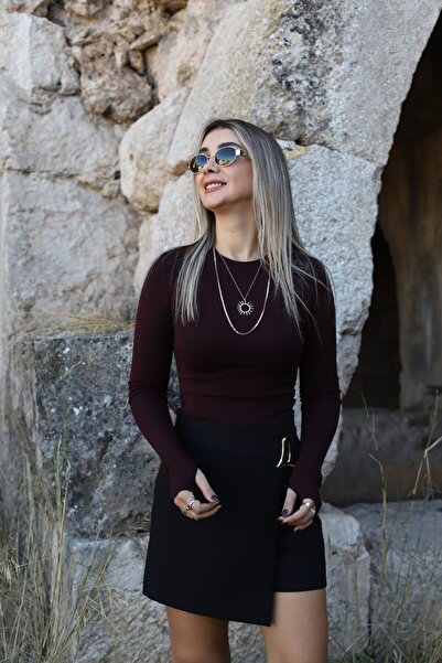 bytugcekaya Dark Burgundy Sleeve Slit Blouse