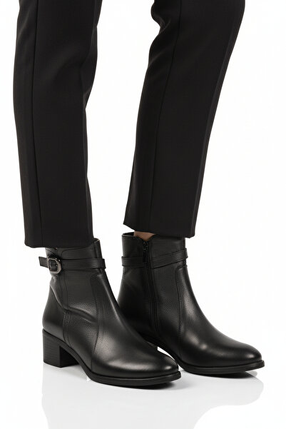 AYAKMOD Cizme de damă din piele naturală neagră cu fermoar și fleece interior...