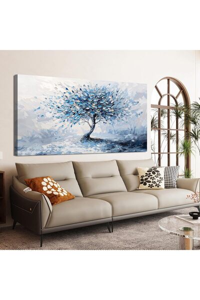 Emoda home Trove Modern Blue & White Canvas Wall Art 60x120cm, Tree of Life A...