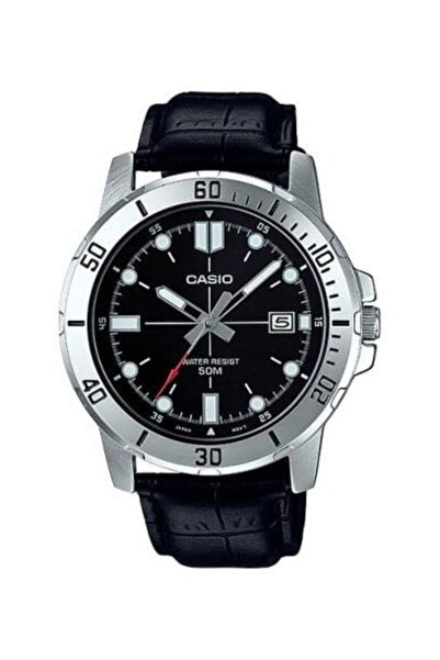 Casio MTP-VD01L-1EV Men’s Analog Black Dial Leather Strap Watch 50M
