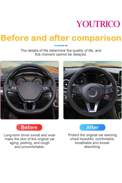 Youtrico Steering Wheel Cover: 15" (38.1cm) Breathable Elastic Carbon Fiber Microfiber PU Leather