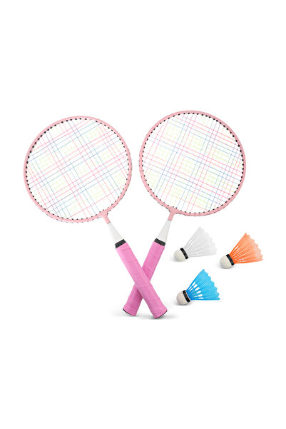 ZEROGYM Çocuk Badminton Raketi 45cm Pembe 2 Raket 3 Top