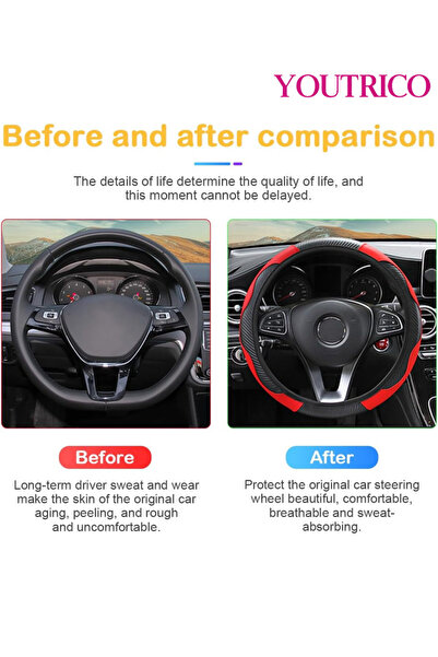 Youtrico Steering Wheel Cover: 15" (38.1cm) Breathable Elastic Carbon Fiber Microfiber PU Leather