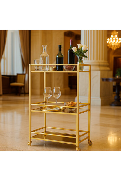 YINZUO 3-Tier Bar Cart with Clear Glass Shelves & Welded Metal Frame – No Installation Needed