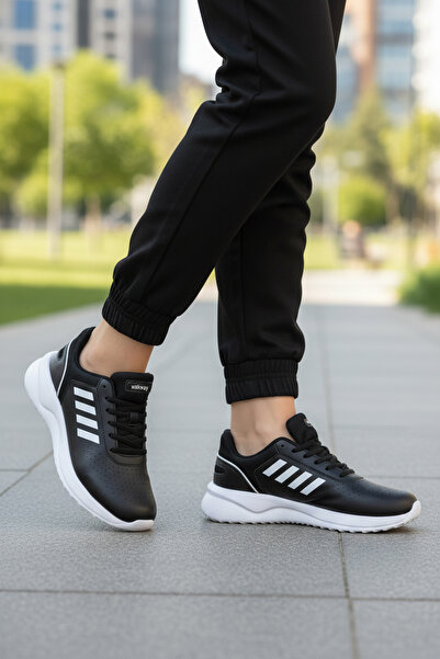 WALKWAY Black and White Lace-Up Lightweight Flexible Unisex Sports Shoes Nereus g