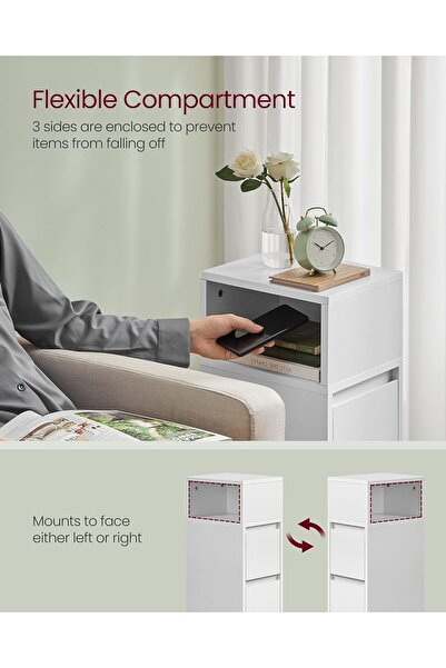 SERSIMO VASAGLE Narrow bedside table with 2 drawers, left-right mounting, 30x25x65 cm, white