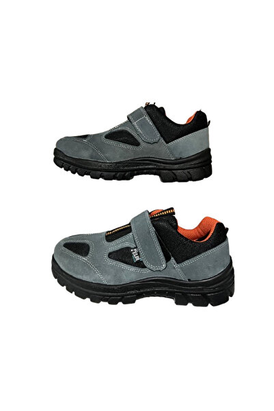 ELDİ Power Men's Grey-Orange Steel-Free Toe Suede Work Safety Shoes
