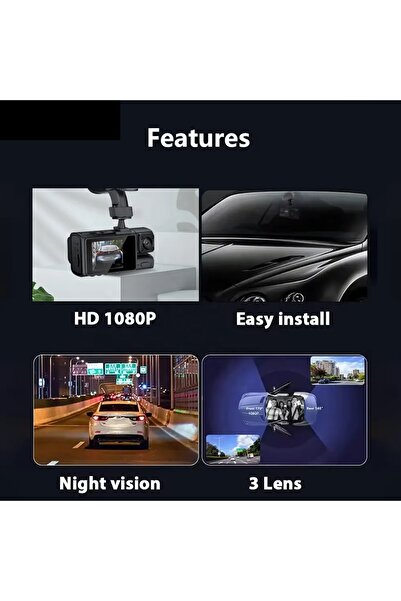 OEM Triple Car Dash Camera S3 3 Lens Night Vision Full HD 1080p 3.16 Inch IPS Screen Ultra Wide View