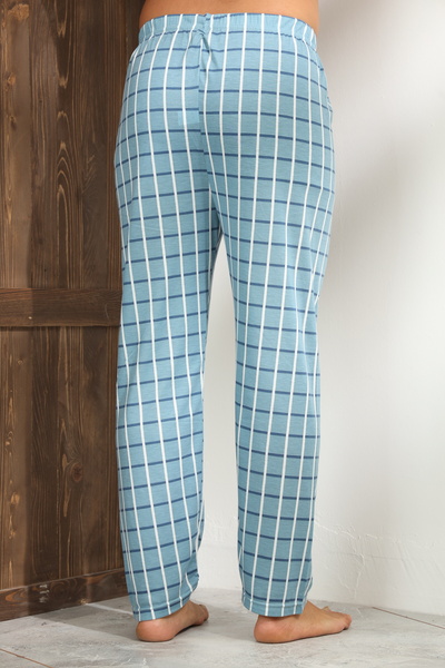 Serena Men's light blue checked pajama pants, loose fit - big size