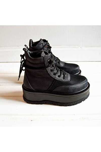 exclusives.ro Women's boots - Luk - Black - natural leather - mesh - high sole - memory foam insole