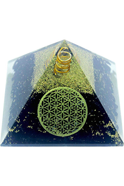 craftmystic Piramidă organică cu turmalină neagră și simbolul florii vieții 8...